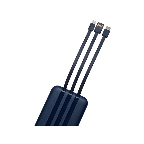 Магнитный беспроводной внешний аккумулятор со встроенными кабелями «Мэни»,быстаря зарядка, 10000 мАч, тёмно-синий