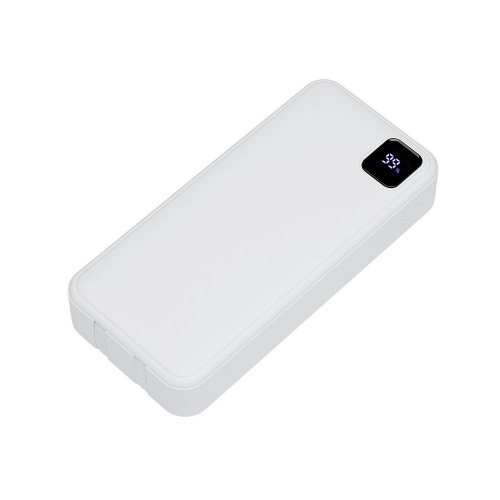 Внешний аккумулятор со встроенными кабелями «Фрэйм Про», быстрая зарядка, 20000мач, белый