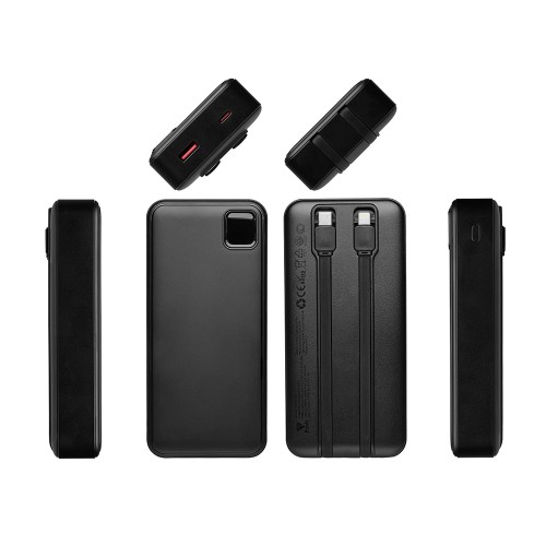 Внешний аккумулятор со встроенными кабелями «Фрэйм Про», быстрая зарядка, 20000мач, черный