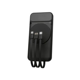 Магнитный беспроводной внешний аккумулятор со встроенными кабелями «Мэни»,быстаря зарядка, 10000 мАч, черный