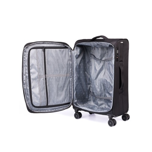 Чемодан TORBER БРОСНО, чёрный, нейлон 600D, 43,5 х 26 х 68 см, 56 л