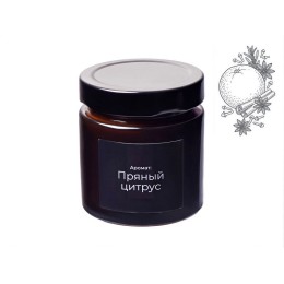 Свеча в стеклянной коричневой банке 200мл, аромат "Пряный цирус", фитиль деревянный