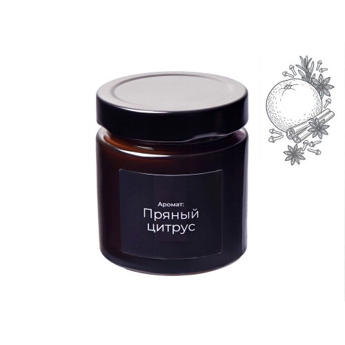 Свеча в стеклянной коричневой банке 200мл, аромат "Пряный цирус", фитиль деревянный