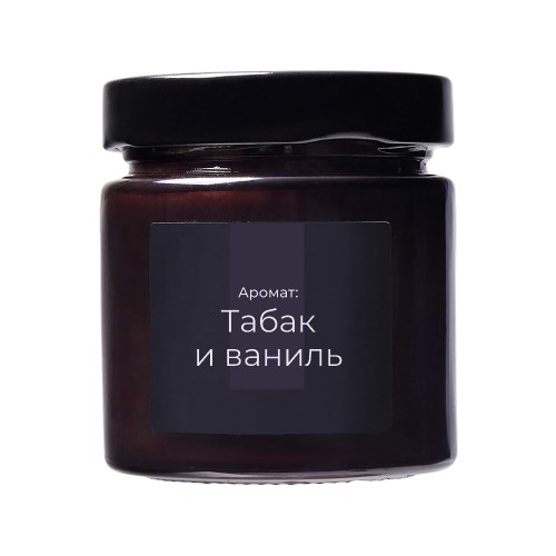 Свеча в стеклянной коричневой банке 200мл, аромат "Табак и ваниль", фитиль деревянный