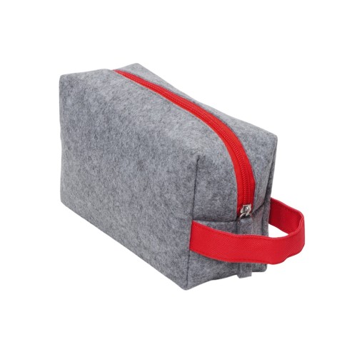 Органайзер для электроники и проводов "Felt" из RPET-фетра с ручкой, серый с красным