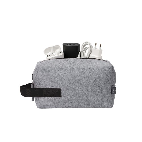 Органайзер для электроники и проводов "Felt" из RPET-фетра с ручкой, серый с черным