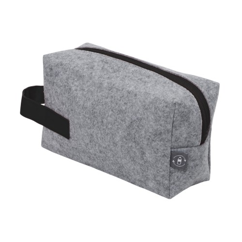 Косметичка из РПЕТ фетра с ручкой "Felt", серый с черным