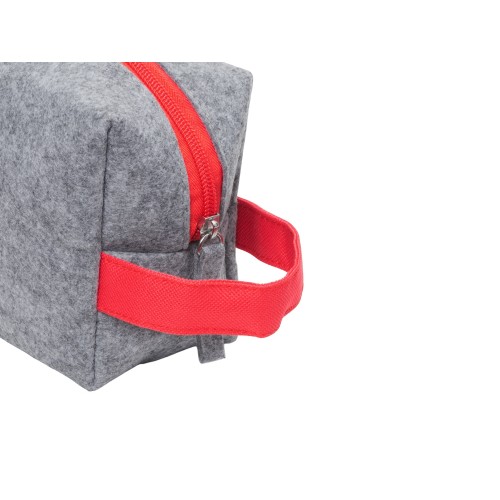 Косметичка из РПЕТ фетра с ручкой "Felt", серый с красным