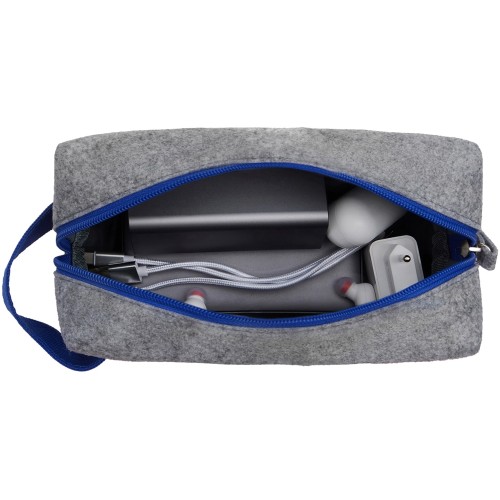 Органайзер для электроники и проводов "Felt" из RPET-фетра с ручкой, серый с синим