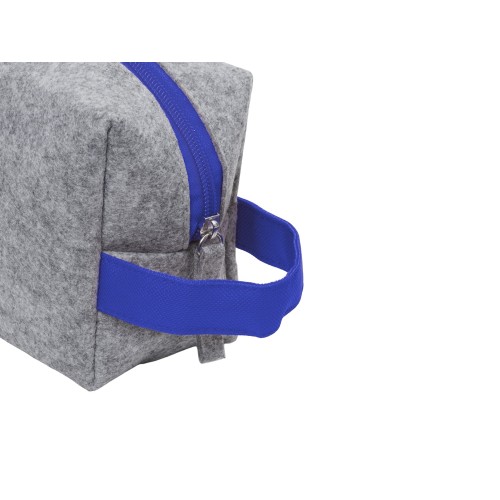 Косметичка из РПЕТ фетра с ручкой "Felt", серый с синим