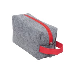 Косметичка из РПЕТ фетра с ручкой "Felt", серый с красным