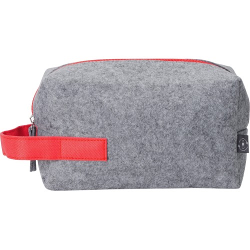 Косметичка из РПЕТ фетра с ручкой "Felt", серый с красным