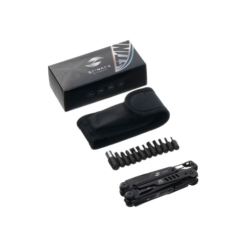 Мультитул Stinger, 115 мм, 14 функций, сталь, черный, в комплекте нейлоновый чехол