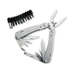 Мультитул Stinger, 105x50 мм, 16 функций, сталь, серебристый, 10 насадок и нейлоновый чехол