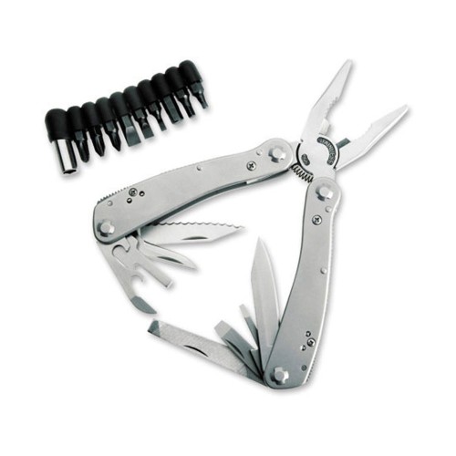 Мультитул Stinger, 105x50 мм, 16 функций, сталь, серебристый, 10 насадок и нейлоновый чехол