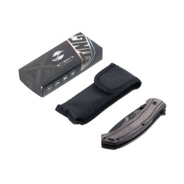 Нож складной Stinger, 120 мм, (чёрный), материал рукояти: дерево/сталь (серый), в картонной коробке