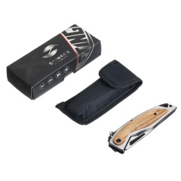 Нож складной Stinger, 120 мм, (черный/серебристый), материал рукояти: нержавеющая сталь/дерево