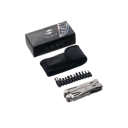 Мультитул Stinger, 106 мм, 15 функций, сталь, серебристый, в комплекте нейлоновый чехол