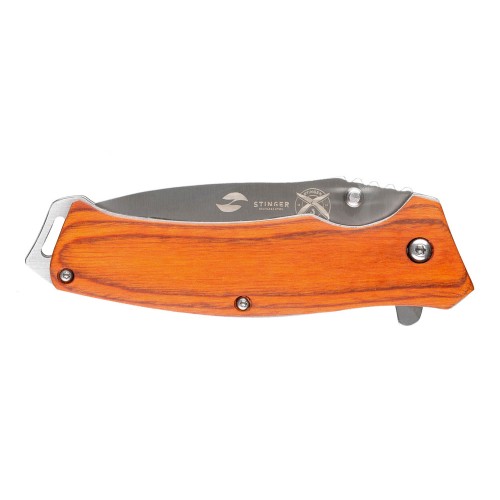 Нож складной Stinger, 110 мм, (серебристый), материал рукояти: дерево/сталь (коричневый)