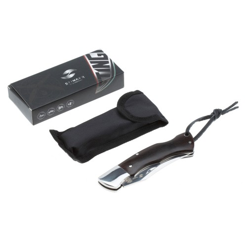 Нож складной Stinger, 92 мм, (серебристый), материал рукояти: сталь/дерево (серебристо-коричневый)