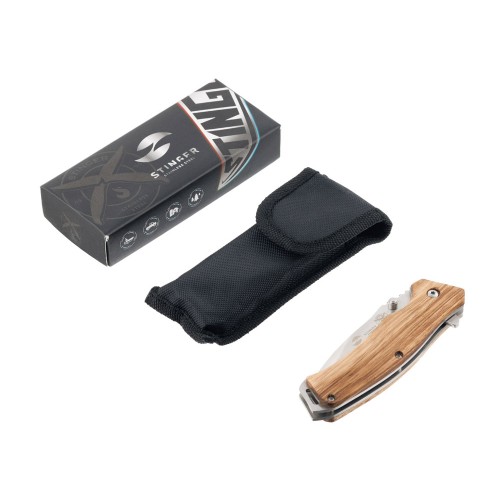 Нож складной Stinger, 110 мм, (серебристый), материал рукояти: дерево/сталь (светло-коричневый)