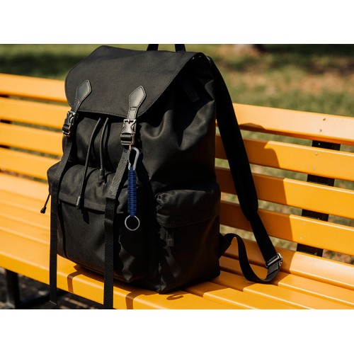 Брелок-веревочка "Austere" с карабином и кольцом, темно-синий с серебристым