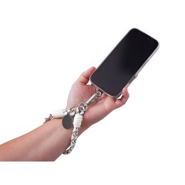 Брелок-браслет "Bohemian" c тканевым держателем для телефона, бело-черный