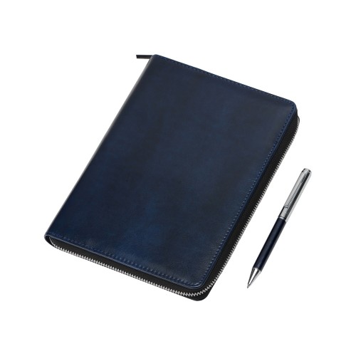 Бизнес-блокнот на молнии А5 «Fabrizio» с RFID защитой и ручкой, синий