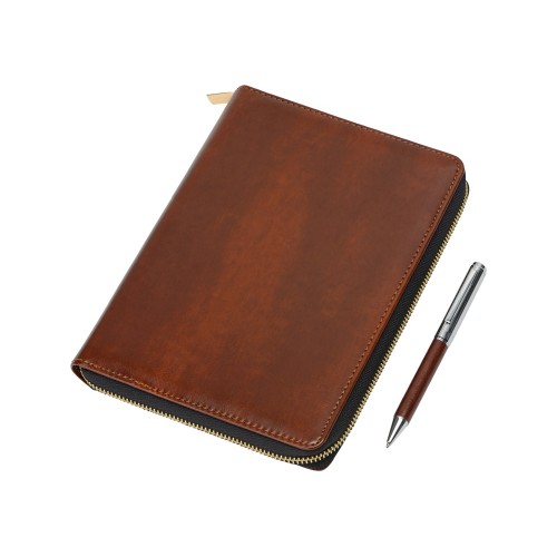 Бизнес-блокнот на молнии А5 «Fabrizio» с RFID защитой и ручкой, коричневый