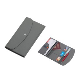 Органайзер для документов на кнопке с отделением для купюр и ручки, упаковка в индивидуальный пакет, серый