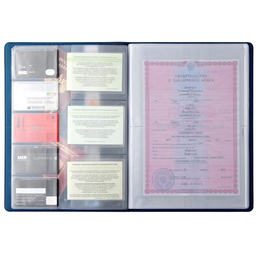 Органайзер Favor 2.0 для семейных документов на 4 комплекта документов, формат А4, синий