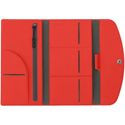 Органайзер для документов на кнопке с отделением для купюр и ручки, упаковка в индивидуальный пакет, красный/серый