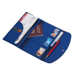 Органайзер для документов на кнопке с отделением для купюр и ручки, упаковка в индивидуальный пакет, синий/темно-синий