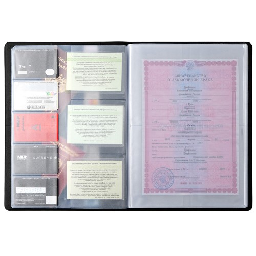 Органайзер Favor 2.0 для семейных документов на 4 комплекта документов, формат А4, черный