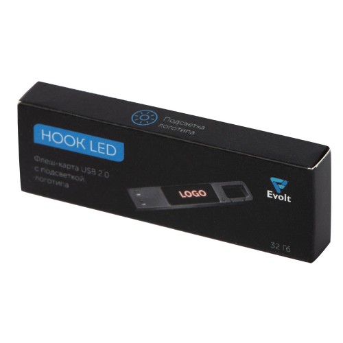 USB 2.0- флешка на 32 Гб c подсветкой логотипа «Hook LED», темно-серый, красная подсветка