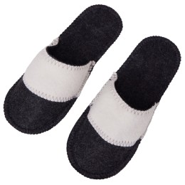 Тапочки белые/серые с отворотом без вышивки