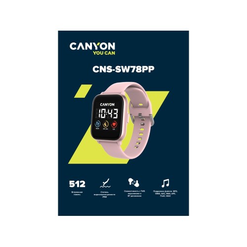 Смарт-часы со встроенным плеером Canyon SaltSW-78, розовый (Р)