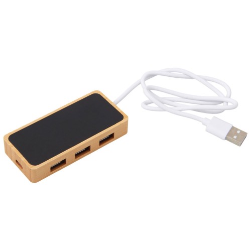 USB хаб с подсветкой лого «Reedia S5», 3*USB, 1*Type C, бамбук, черный
