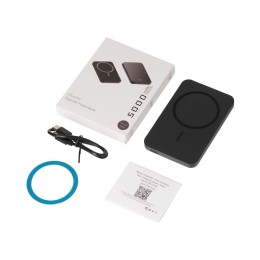 Магнитный беспроводной внешний аккумулятор "Razor", 5000 mAh, металл, черный (Р)