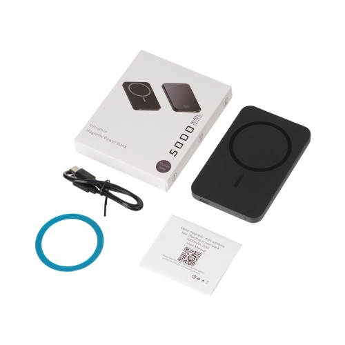 Магнитный беспроводной внешний аккумулятор "Razor", 5000 mAh, металл, черный (Р)