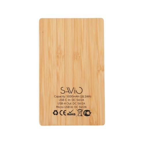 Внешний аккумулятор с подсветкой лого «Reedia S2», 5000 mAh, бамбук, черный