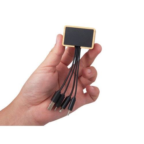 Кабель 3-в-1 с подсветкой лого «Reedia S6», бамбук, черный