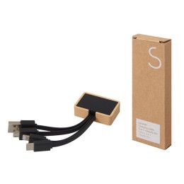 Кабель 3-в-1 с подсветкой лого «Reedia S6», бамбук, черный