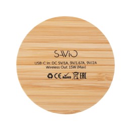 Беспроводное зарядное устройство с подсветкой лого «Reedia S3», 15 Вт, бамбук, черный