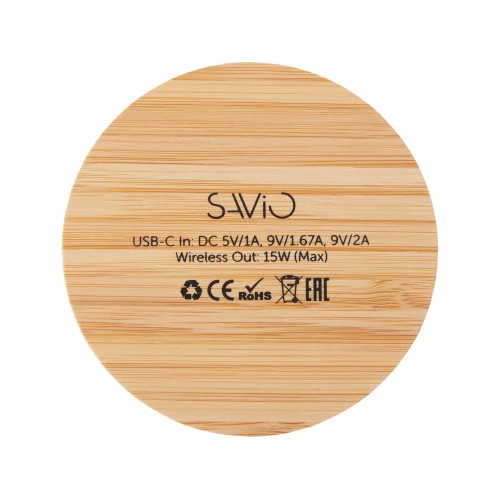 Беспроводное зарядное устройство с подсветкой лого «Reedia S3», 15 Вт, бамбук, черный