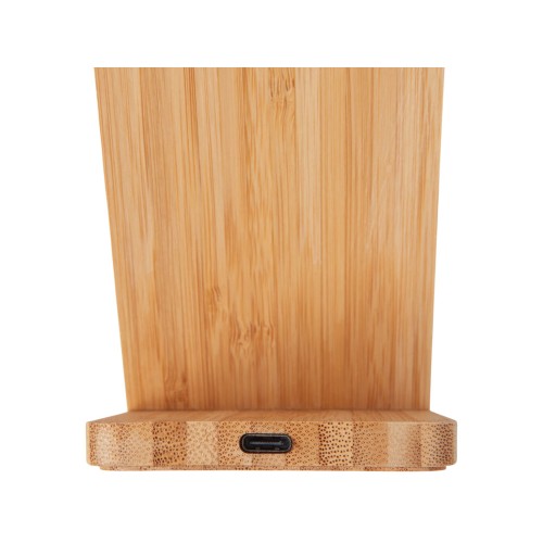 Беспроводное зарядное устройство 2-в-1 с подсветкой лого «Reedia S4», 15 Вт, бамбук, черный