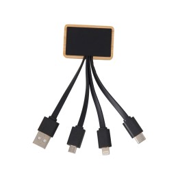 Кабель 3-в-1 с подсветкой лого «Reedia S6», бамбук, черный