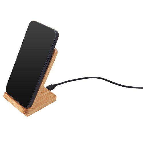 Беспроводное зарядное устройство 2-в-1 с подсветкой лого «Reedia S4», 15 Вт, бамбук, черный