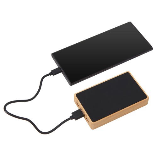 Внешний аккумулятор с подсветкой лого «Reedia S2», 5000 mAh, бамбук, черный