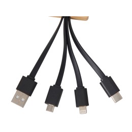 Кабель 3-в-1 с подсветкой лого «Reedia S6», бамбук, черный